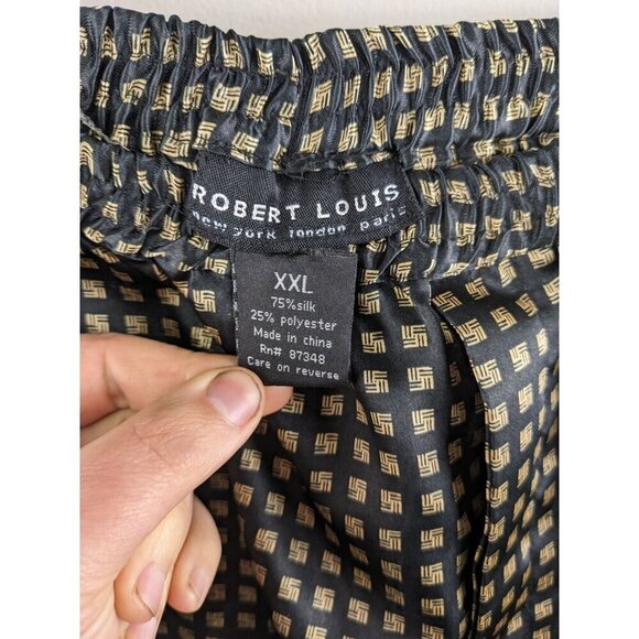 Robert Louis XXL Silk Blend Black & Gold Geometric Pattern Elastic Waist Pants - Picture 3 of 6